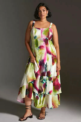 NWT Anthropologie 18W Tiered Watercolor Floral Cutout Maxi Dress 18 W Plus New $138.00