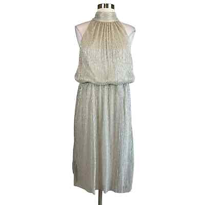 #ad Adrianna Papell Women#x27;s Cocktail Dress Size 16 Gold Metallic A Line Halter $69.99
