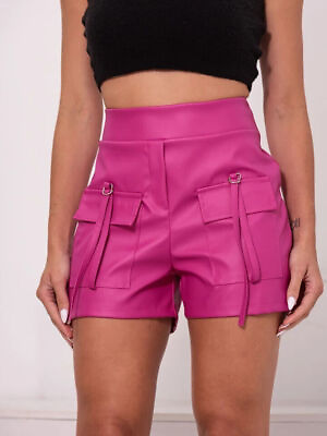 #ad Shorts Pink Cocktail Women Party Wear 100%Leather Stylish Genuine Pant Designer $130.00
