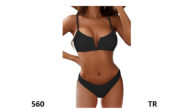 #ad #ad ZAFUL Women#x27;s High Cut Bikini Sets Ribbed V Wire Cami Bikini 2 Piece Swimsuit M $27.99