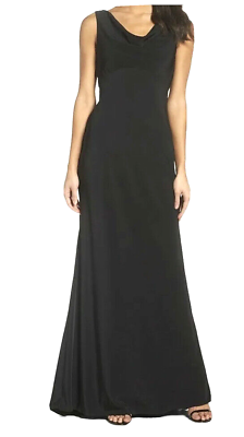 #ad #ad Xscape Drape Neck Long Gown Size 12 Black Maxi Dress Floor Length Formal Stretch $74.95
