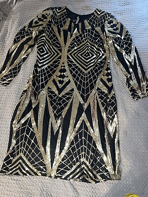 #ad Woman’s Dress Plus Gold Sequin Sheer Party Girls Cocktail Club Sz 2XL READ $55.00