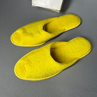 #ad Vintage 60s Sears Yellow Terry Cloth Slippers Women’s Size Large 8 9 House Shoes $60.38