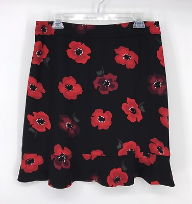 #ad Kate Spade New York Skirt The Rules Ruffle Hem Skirt Black Red Floral Size 12 $99.99