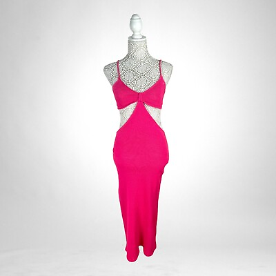 #ad Neon Pink Knit Long Beach Dress Cut Out Design Women#x27;s UK Size 8 GBP 15.25