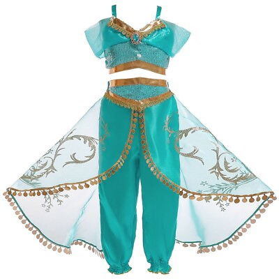 Girls Princess Jasmine Costume Halloween Party Dress Up for girls 2 10 Years $18.98