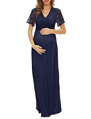 #ad Peauty Maternity Dress Maternity Maxi DressFloor Length Flowy Navy XXL $7.99