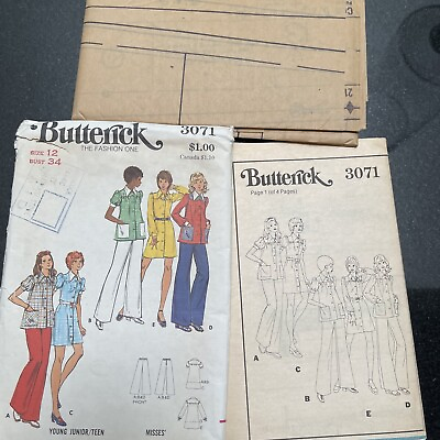 BUTTERICK SEWING PATTERN 3071 Misses’ Junior Teen Size 12 Dress Smock Pants UC $11.00