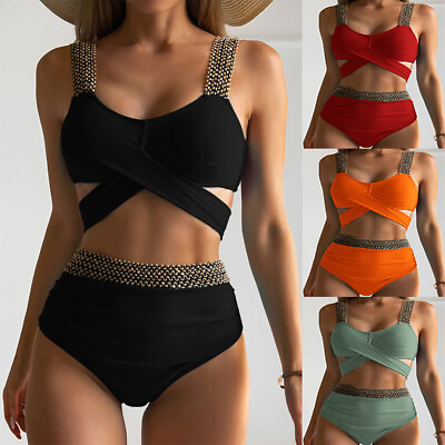 #ad #ad Women Beach Black Bikini Push Up Swimsuit High Waist Bathing Suit Bikinis Set $16.99