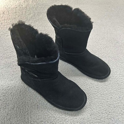 #ad BEARPAW Boots Womens 9 682 W Toggle Button Abigail Black Suede Winter $22.95
