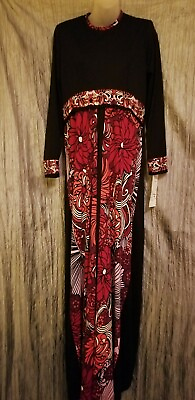NWT Act 7 Design Floral Maxi Dress Long Sleeve w Shldr Pads Sz M 6 Beautiful $50.00