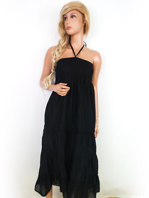 #ad Size M Black Long Maxi Dress Cotton Sleeveless $24.74