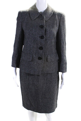 #ad Les Copains Woimens Tweed Collared Blazer Jacket Pencil Skirt Suit Blue Size 44 $41.01