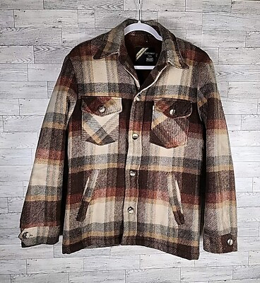 #ad Vintage Sears Flannel Wool Jacket Work Coat Fleece Lined Mens Small 70s 80s $39.95