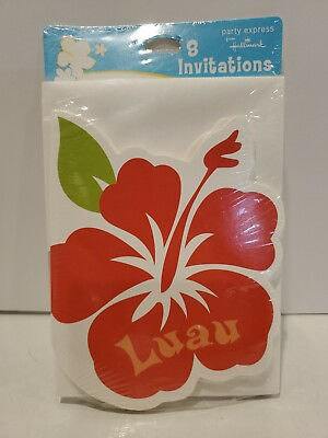 Vintage Hallmark Party Express Invitations Luau Red Flower Pack of 8 New in Pack $15.99