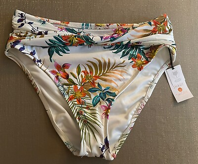 #ad #ad Shade amp; Shore Women’s Medium M Hawaiian Print Bikini Bottoms High Waist White $14.98