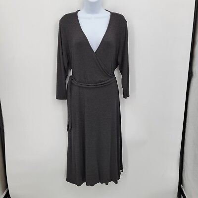 J. Jill Womens Large Gray Large Faux Wrap Dress Maxi 3 4 Sleeve Stretch V Neck $24.99