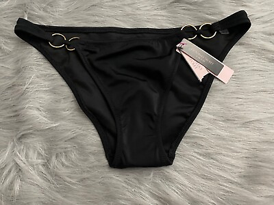 #ad Victorias Secret Nwt Black w Gold Rings Swim Bikini Bottom Medium M $29.99