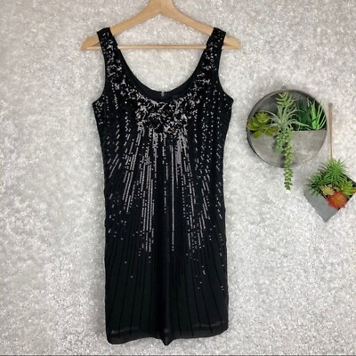 #ad WHBM Black Party Dress A line Floral Sequin Burst Sleeveless Cocktail LBD Size 0 $24.00