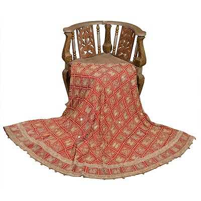 #ad Sanskriti Vintage Red Long Skirt Pure Silk Hand Beaded Ethnic Stitched Lehenga $74.46