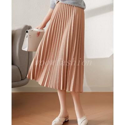 #ad #ad Women Elastic Waisted Midi Skirt A Line Pleated Ruffle Long Length Skirt Dresses $14.16