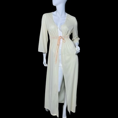 SIZE M 36 VTG Sears Women Vintage 1970s Ivory Long Sheer Nightgown Robe $19.98