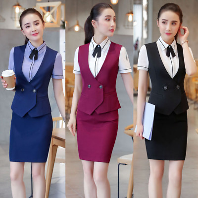 Ladies#x27; Waistcoat Skirt Suits Sets Slim Elegant Formal Business Office Work Wear $46.67