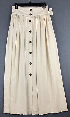 #ad Ellen Tracy Skirt Long 100% Silk Flare Ivory Pleated Sz 4 VTG NWT Simple Luxury $22.95