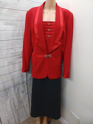 #ad Fashion Kay Kasper jacket Red Black skirt blazer suit set Sz 16 $27.74