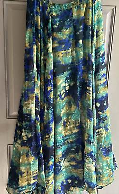 #ad Magic Women’s Medium Full Skirt Blue Dark Floral Multi Maxi $45.85