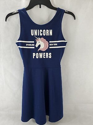 NWT Hamp;M Girls Dress UNICORN POWERS 10 12 Blue Stretchy Sparkly Tank Dress $8.99