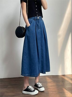 #ad New Spring Summer Denim Skirts Women Casual High Waist A line Skirts Lady Loose $43.20