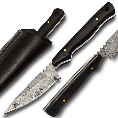 #ad Handmade Damascus steel black micarta small Razor sharp blade hunting Knife. $23.40