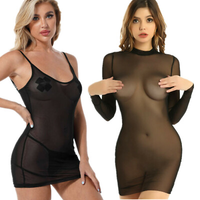 #ad Sexy Women Bikini Cover Ups Dress See through Sheer Mesh Bodycon Mini Dress Club $10.82