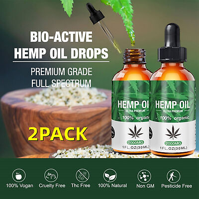#ad 2X 30ml Premium Organic Hemp Oil Drops for Pain Relief Stress Sleep 2000mg $11.74