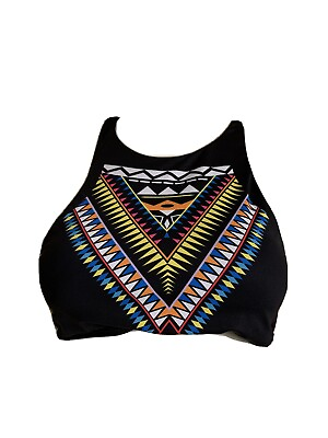 Unbranded Balck Aztec Patterned Black High Neck Bikini Top Size M HH $8.55