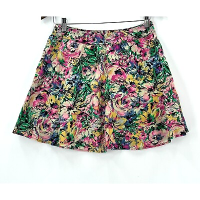 #ad Forever 21 Womens Mini Skirt Flowy Lined Floral Multicolor Cotton Size M $9.09