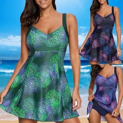 #ad #ad Ladies Swim Dress Skirted Swimwear Swimsuit Tankini Beach Costume Swimming Dress GBP 17.99