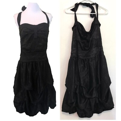#ad OLD TAG TORRID Plus Size Black w Floral Satin ? Halter Party Fit Flare Dress 22 $64.99