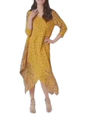 #ad NWT TOLANI Collection Ditsy Floral Mustard Yellow Handkerchief Boho Dress XS $49.99