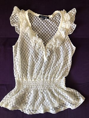 #ad FOREVER 21 Cream Lace LARGE blouse Pearl Button $12.80