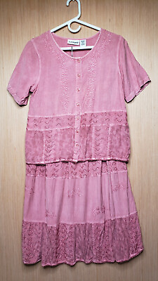 Serengeti Top Skirt Set Womens Medium Pink Embroidered Beach Boho Floral Gypsy $1.00