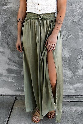 #ad NEW Green Long Maxi Skirt with a slit pick S L XL small medium large x large $10.79