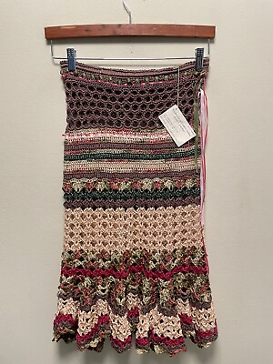 #ad Handmade Womens Midi Skirt Sz Small Colorful Crochet Sheer Cottagecore Boho NWT $47.90