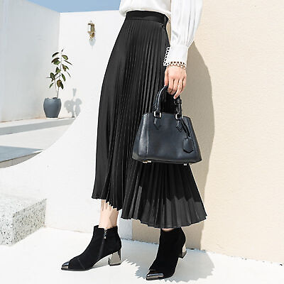 #ad Women Pleated Skirt A line Elegant Vintage Satin Midi with Wide Elastic $11.31