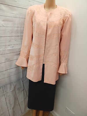 #ad La Femme Le Suit Skirt Suit Set 3 Pcs Pink Black Beaded Lace Sz 12 Career $39.99