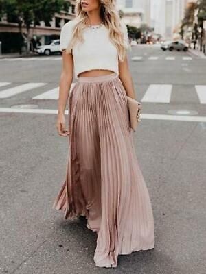 #ad Autumn Long Skirts Stretch High Waist Solid A Line Skirt Casual Pleated $28.32