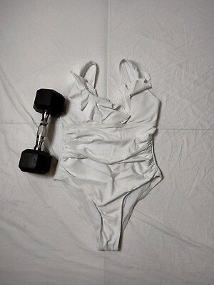 #ad White Bikini one piece Size M Swimsuit $12.90