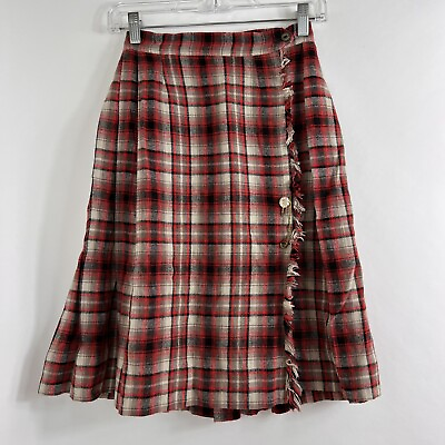 #ad Vintage 60#x27;s Handmade Wrapped Plaid Skirt Women#x27;s XS High Rise Knee Length $10.00