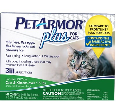 #ad New Pet Armor Plus for Cats Over 1.5 Lbs 3 Applications Waterproof $18.90